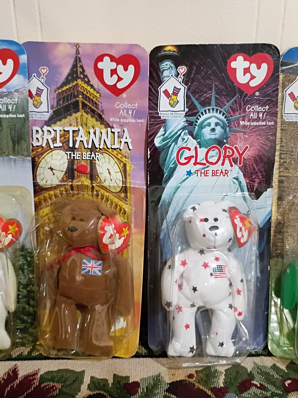 TY Set Of Four  Beanie Babies Glory Patriotic Bear Along With Three Others